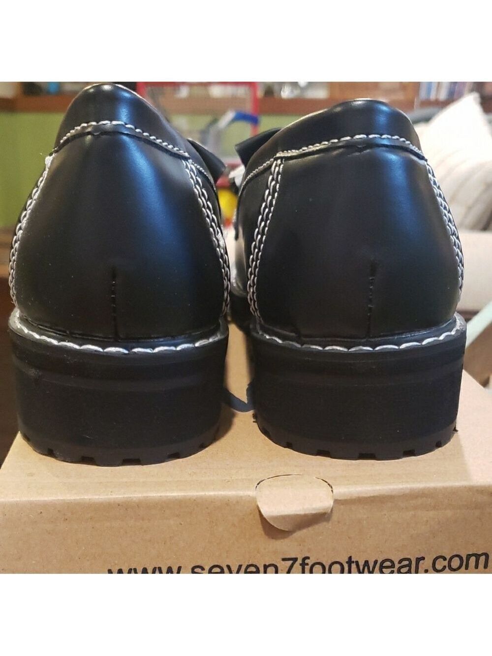 New In Box Seven7 Black Loafers with Lug Sole And Fringe Detail - Picture 5 of 7